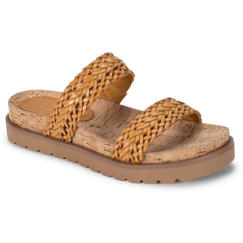 Baretraps Womens Deanne Faux Leather Braided Slide Sandals