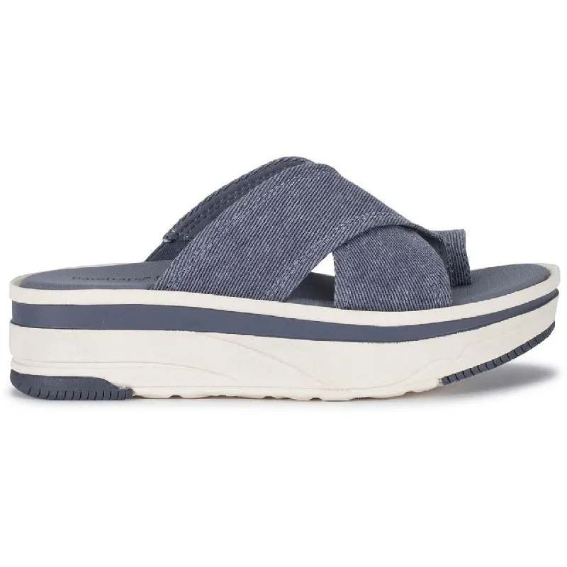 Baretraps Womens Maggey Denim Toe Loop Slide Sandals