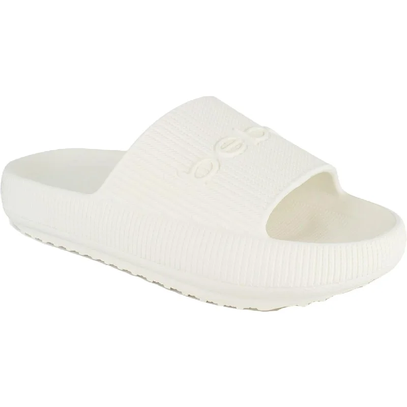 Bebe Womens Malaga Logo Slip On Slide Sandals