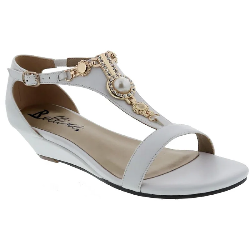 Bellini Womens Lynn Faux Leather Embellished Wedge Sandals