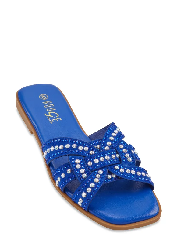 Rhinestone Studded Band Slide Sandals