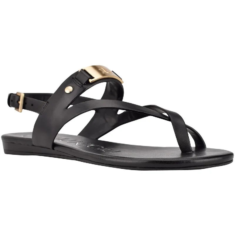 Calvin Klein Womens Sadra Leather Thong Flat Sandals