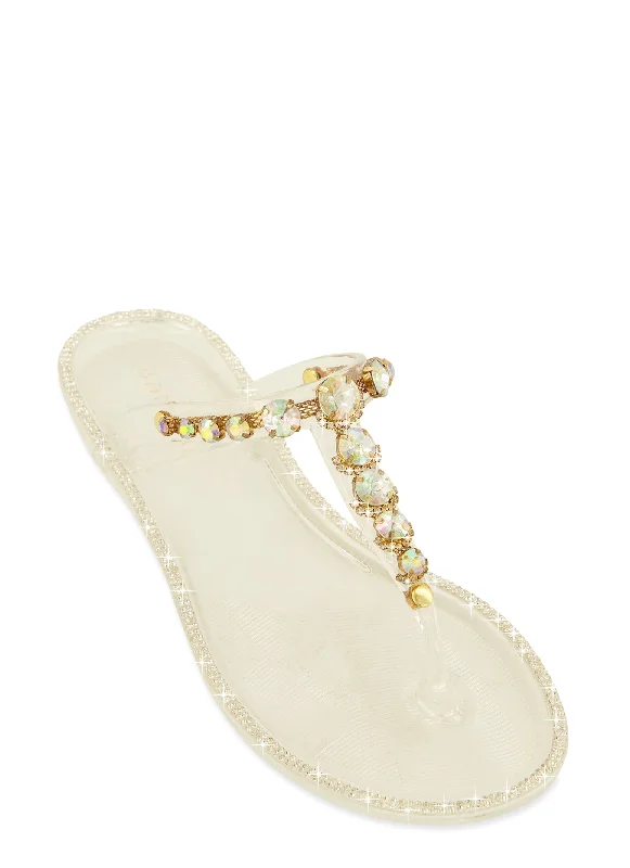 Gemstone Strap Jelly Thong Sandals