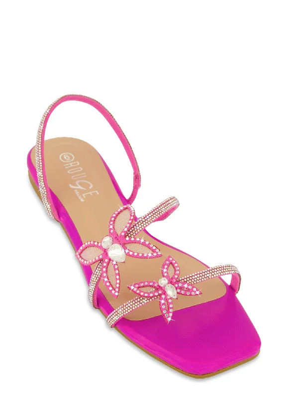 Double Butterfly Rhinestone Sling Back Sandals