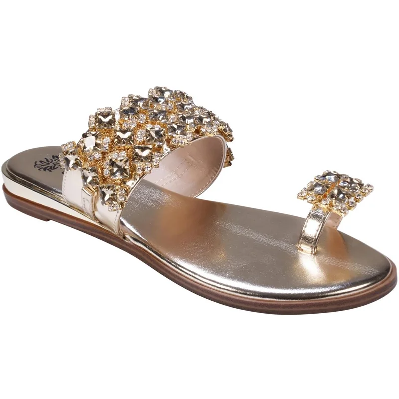 GC Shoes Womens Nadin Faux Leather Embellished Slide Sandals