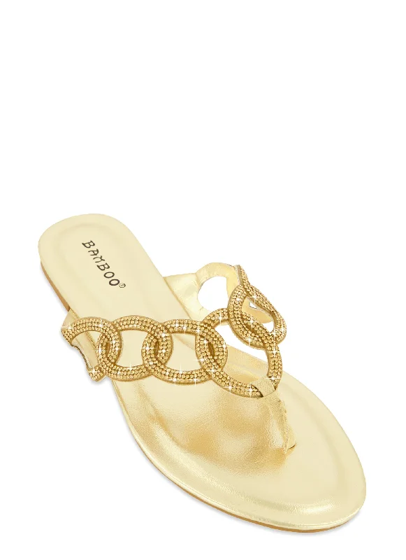 Rhinestone Loop Thong Slide Sandals