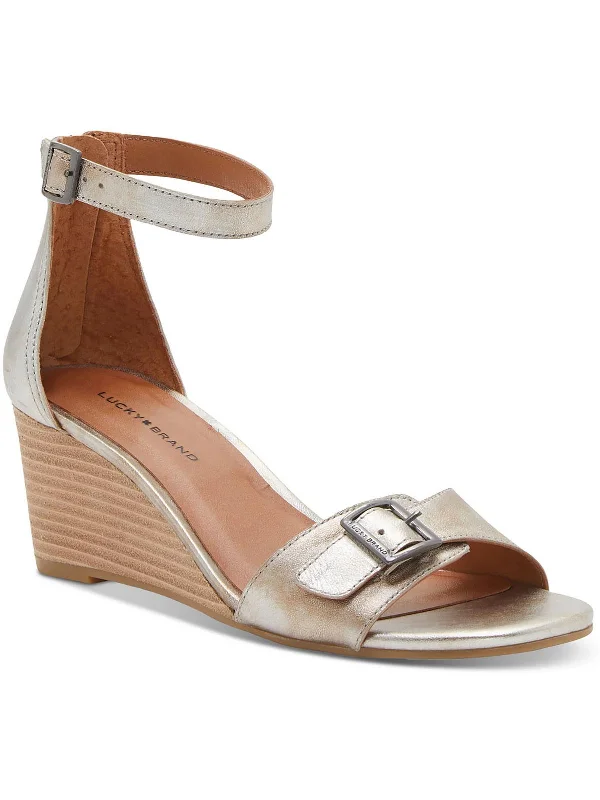 Jodella Womens Leather Metallic Wedge Sandals