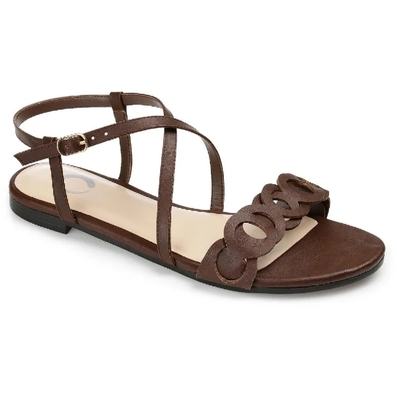 Journee Collection Womens Jalia Faux Leather Sling Back Flat Sandals