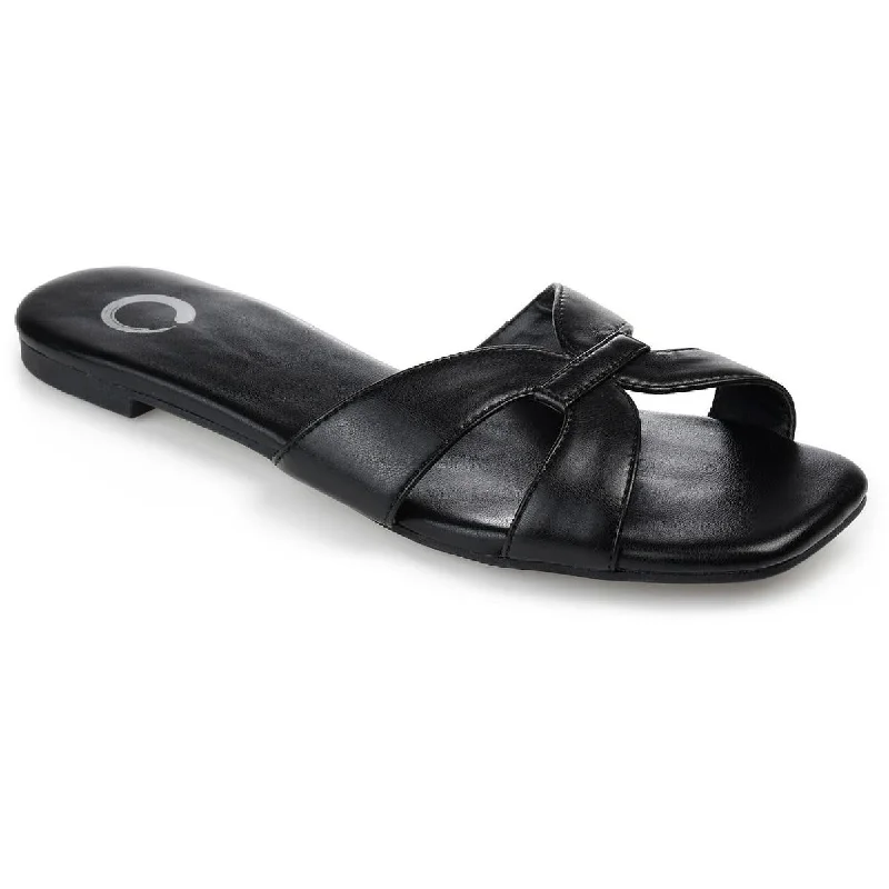 Journee Collection Womens Taleesa Faux Leather Padded Insole Slide Sandals