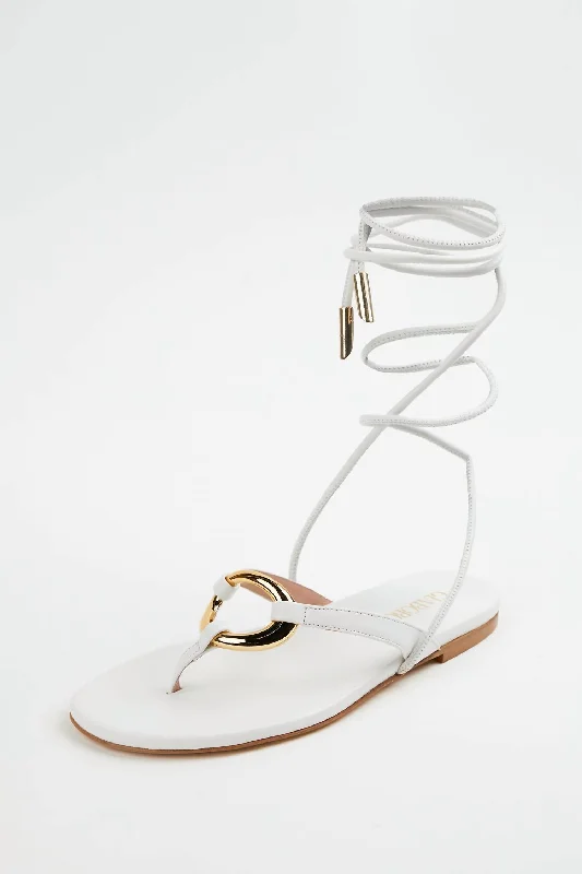 Levante Flat Leather Sandals In White