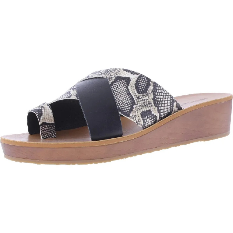 Lucky Brand Womens Heliara Leather Snake Print Wedge Sandals