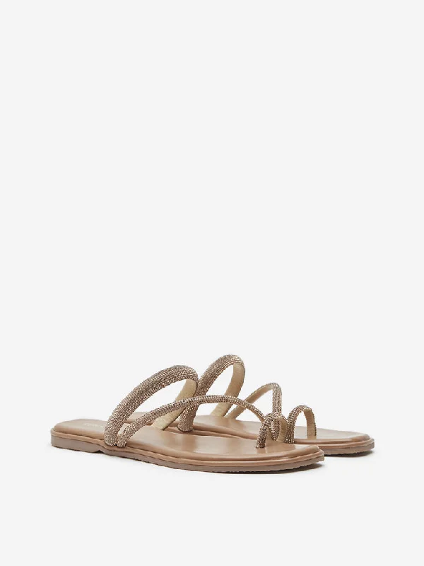 LUNA BLU Beige Diamante Embellished Sandals