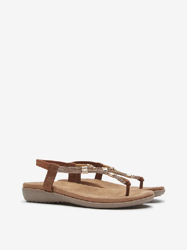 LUNA BLU Brown Embellished Slingback Sandals