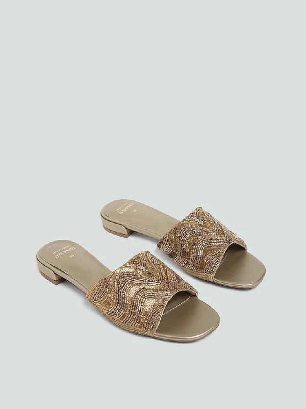 LUNA BLU Gold Embellished Artisanal Sandals