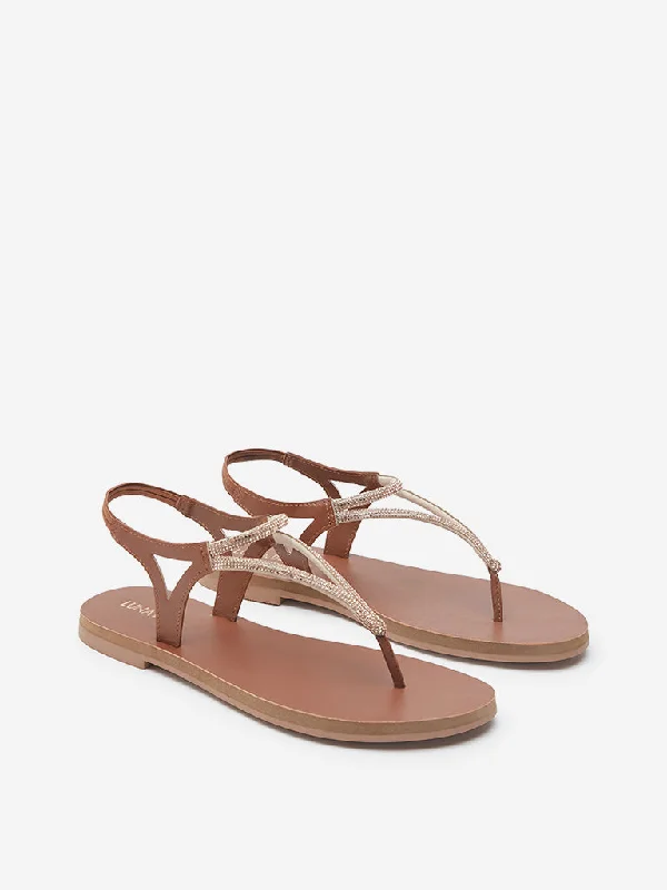 LUNA BLU Tan Diamante Embellished Sandals