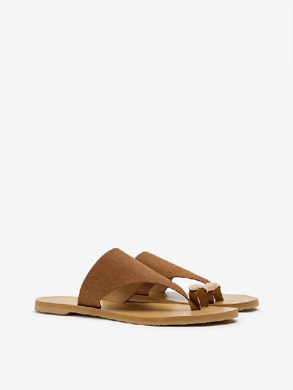 LUNA BLU Tan Toe-Ring Suede Sandals