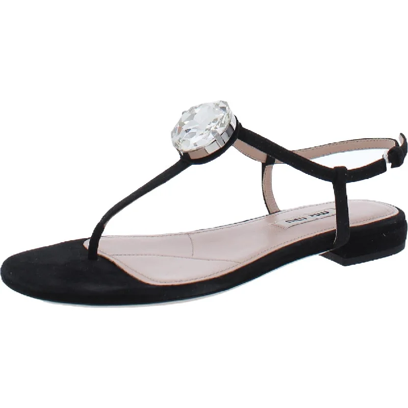 Miu Miu Women's Leather Embellished T-Strap Slingback Sandals