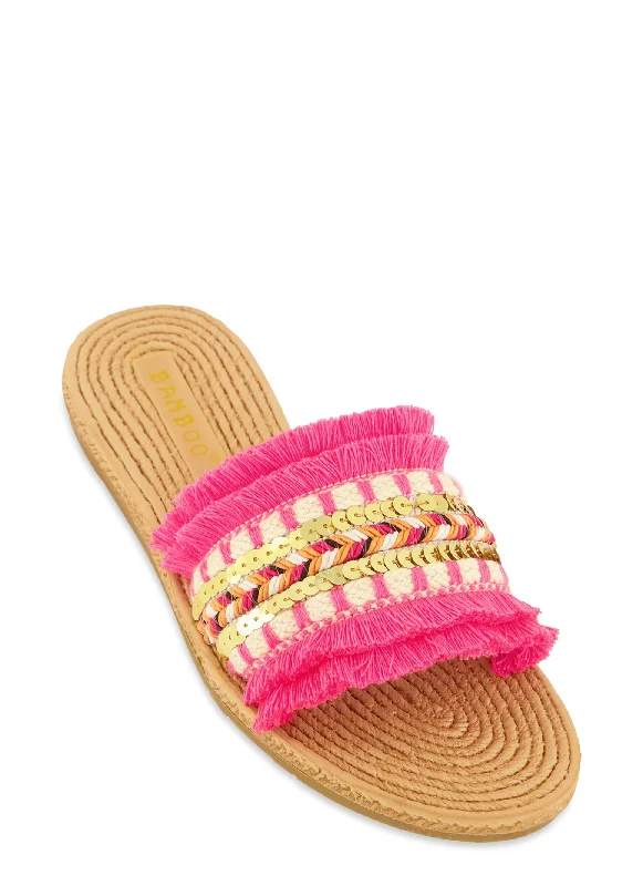 Sequin Fringe Slide Sandals