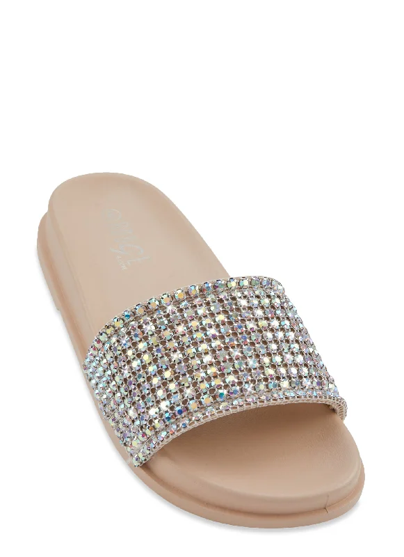 Rhinestone Band Footbed Slide Sandals