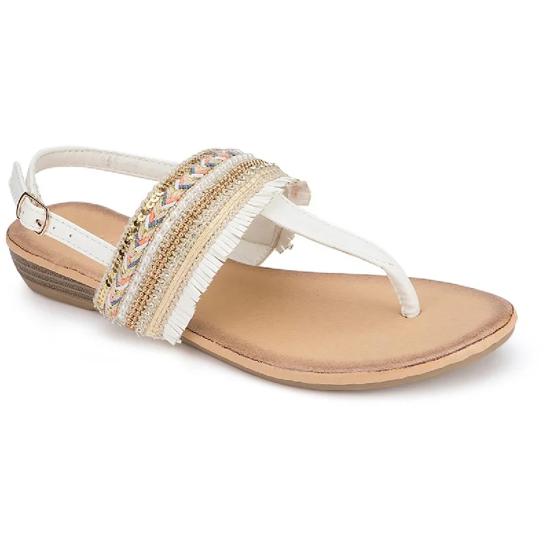 Olivia Miller Womens Omp Faux Leather Embellished Thong Sandals