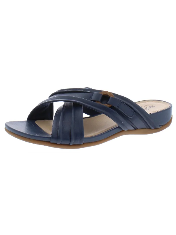 Taza Womens Leather Open Toe Slide Sandals