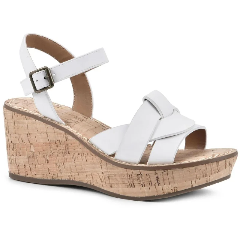 White Mountain Womens SIMPLE Cork Ankle Strap Wedge Sandals