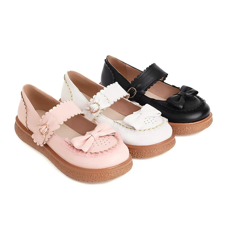 Women's's Lolita Round Toe Butterfly Knot Shallow Flat Sandals