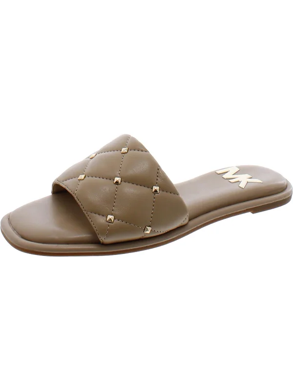 Womens Faux Leather Slide Sandals