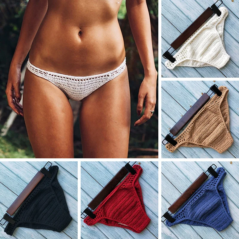 $6-$1 Have Lining Bikini Bottoms Plus Size 2020 Women Sexy Crochet Thong Bikini Swimwear Handmade Swimsuit Knitting Shorts