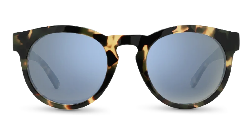 Pecan Tortoise Frame - Blue Mirror Lens