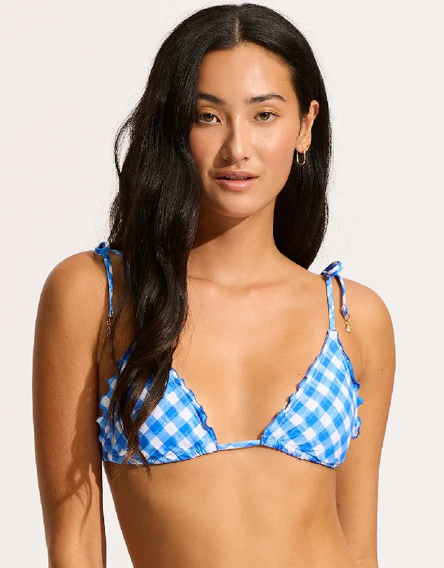 Ciao Bella Check Slide Tri Bikini Top - Azure