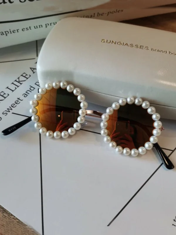 Little Luxe Pearl-Embellished Round Sunglasses