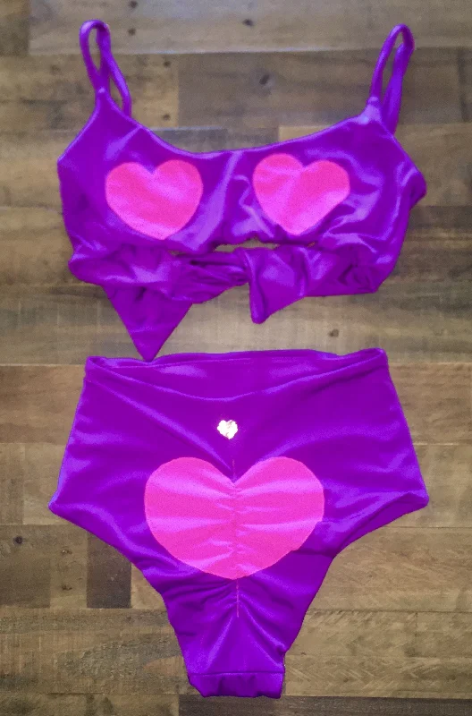 Heart High Waist Swimsuit Set - Purple Hot Pink