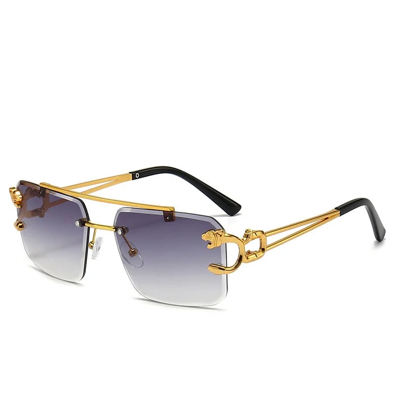 Men's Luxury Punk Style Lion Decor Rimless Gradient Vintage Sunglasses