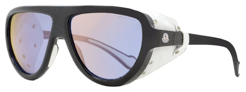 Moncler Unisex Shield Sunglasses ML0089 01C Black/White Leather 57mm