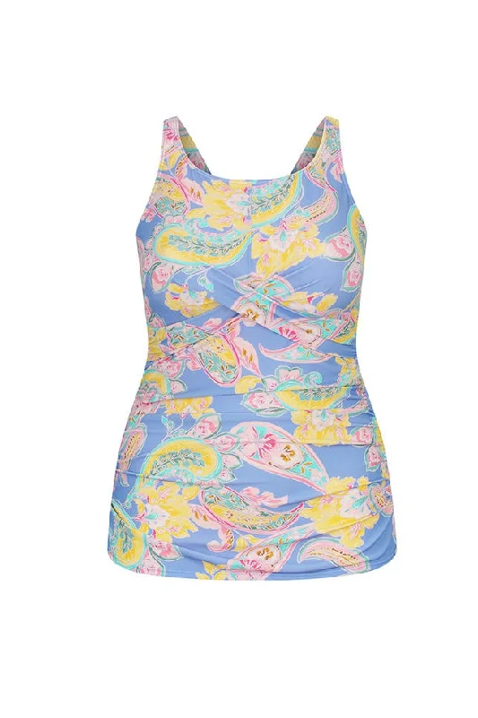 Paisley Pop High Neck Twist Front Tankini Top