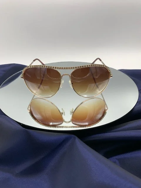 Rhinestone Trim Aviator Style Sunglasses