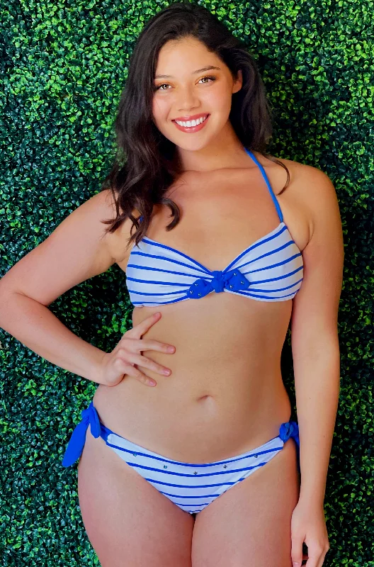 Striped Nautical Bikini Set - Cobalt Royal Blue and White Bandeau Stripe Bikini