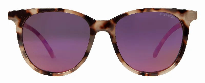 Suzy Levian Women's Beige Tortoise Square Pink Mirrored Lens Sunglasses