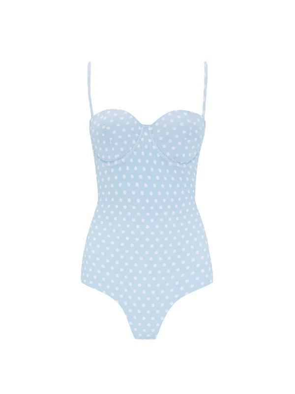 The 9.2.9 Swimsuit - Powder Blue Delicate Polka Dots