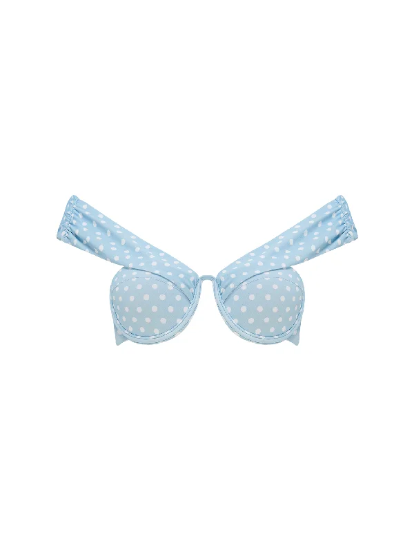 The Bardot Bustier Bra - Powder Blue Delicate Polka Dots