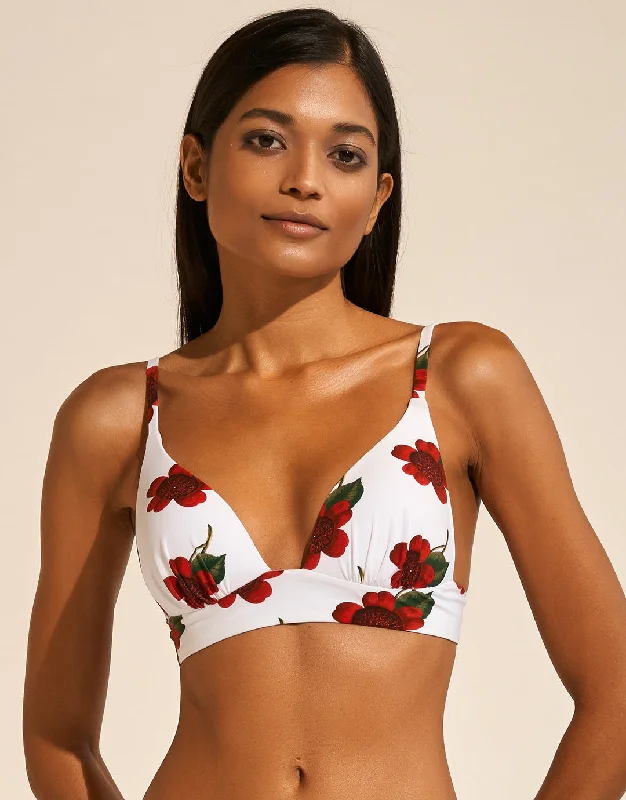 The Bloom Bralette Bikini Top - White Red