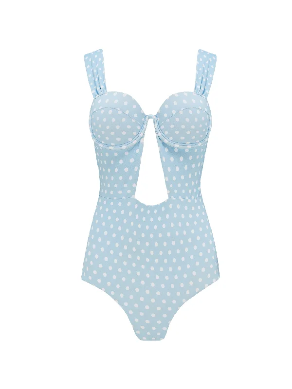 The Bustier Bodysuit - Powder Blue Delicate Polka Dots