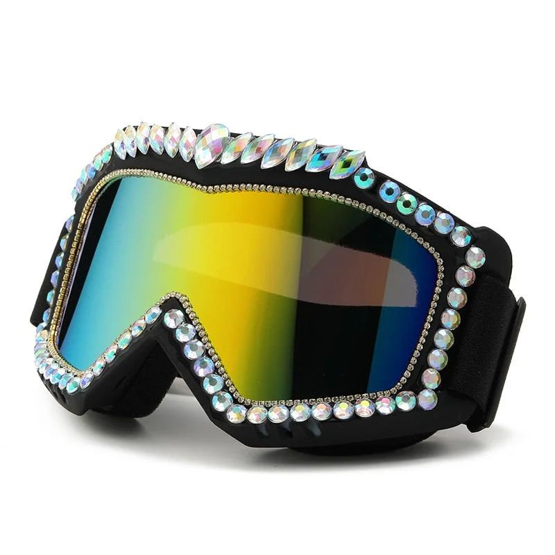 Unisex Steampunk Goggle Oversized Luxury Rhinestone Sports Sunglasses