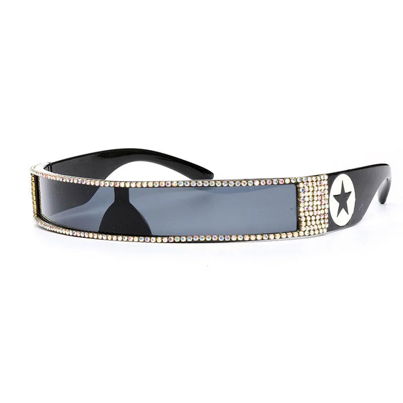 Unisex UV400 One Piece Steampunk Mirror Diamond Crystal Sunglasses