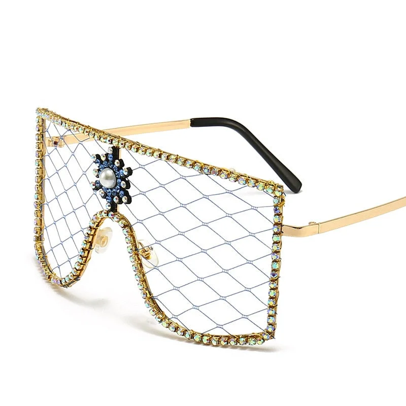 Women's Luxury Diamonds Steampunk Oversized Rhinestone Sunglasses