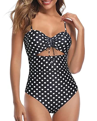 Modest High Waisted Bathing Suits For Curvy Womens-Black Dot