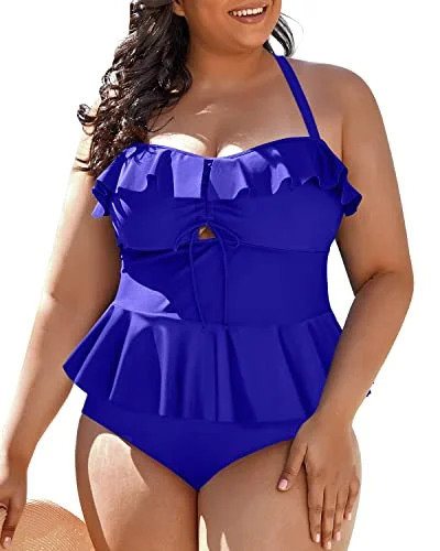 Two Piece Plus Size Tankini Set Swimsuits For Women-Royal Blue